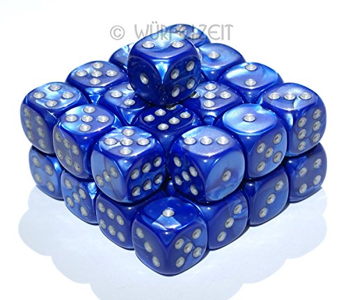 Würfelzeit 7414 - Würfel w6 12 mm, Silkki blau m/Silber (32) von WÜRFELZEIT 35