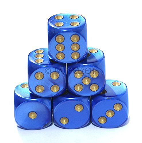 Würfelzeit 7453 - Würfel w6 16 mm, Silkki blau m/Gold (12er Set im Polybeutel) von WÜRFELZEIT 35