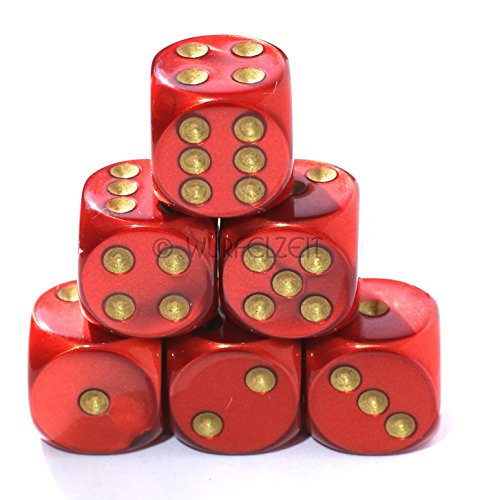 Würfelzeit 7459 - Würfel w6 16 mm, Silkki rot m/Gold (6er Set im Polybeutel) von WÜRFELZEIT 35