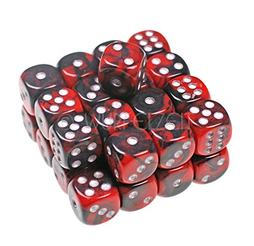 Würfelzeit 7902 - Würfel w6 12 mm Combatt schwarz-rot m/Silber (32 Augenwürfel in Klarsichtbox) von WÜRFELZEIT 35