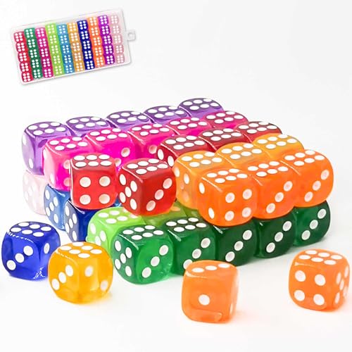 WUGAUWOR 50 Stück 14MM Bunt Würfel Set mit Kunststoffkoffer, D6 Dice Set, Mini Standard Spiel Würfel, 10 Farben Durchsichtige Spielwürfel, 6-seitige Farbwürfel für Yahtzee, Spiele, Mathe Klassen WUGAUWOR 50 Stück 14MM Bunt Würfel Set mit Kunststoffkoffer, D6 Dice Set, Mini Standard Spiel Würfel, 10 Farben Durchsichtige Spielwürfel, 6-seitige Farbwürfel für Yahtzee, Spiele, Mathe Klassen von Wugauwor