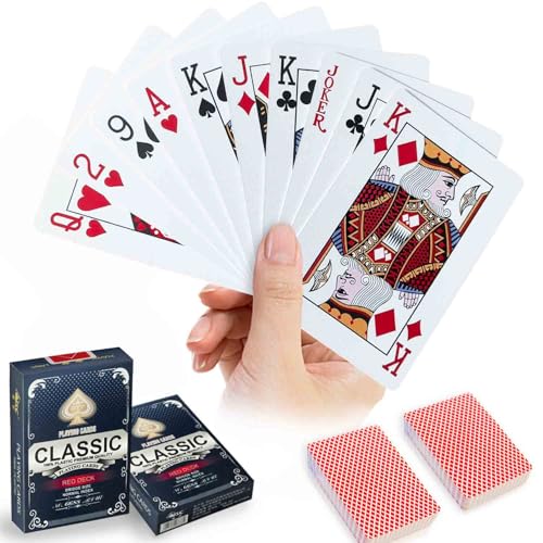 WUGAUWOR Wasserfeste Spielkarten, Rote Plastik Pokerkarten, 2 Decks Kunststoff Poker Karten, Plastikspielkarten, Professionelle Standard Spielkarten für Canasta, Texas, Go Fish, Blackjack Kartenspiele WUGAUWOR Wasserfeste Spielkarten, Rote Plastik Pokerkarten, 2 Decks Kunststoff Poker Karten, Plastikspielkarten, Professionelle Standard Spielkarten für Canasta, Texas, Go Fish, Blackjack Kartenspiele von Wugauwor