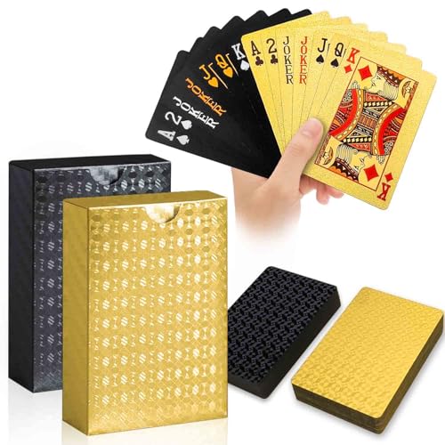 Wugauwor Wasserfest Spielkarten, Gold und Schwarz, Diamant Kunststoff Pokerkarten, Poker Kartendeck, Plastik Pokerkarten für Canasta Blackjack Texas Bridge, Kartenspiele für Erwachsene, 2 Decks Wugauwor Wasserfest Spielkarten, Gold und Schwarz, Diamant Kunststoff Pokerkarten, Poker Kartendeck, Plastik Pokerkarten für Canasta Blackjack Texas Bridge, Kartenspiele für Erwachsene, 2 Decks von Wugauwor