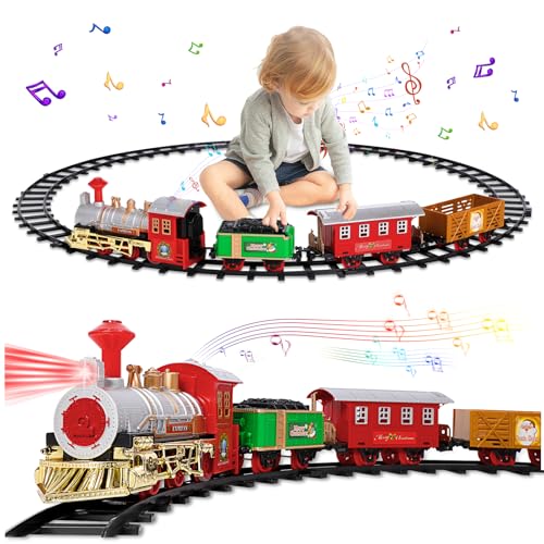 Zug Set, Elektrische Sets für Jungen Kleinkinder, Klassische Züge Spielzeug, Weihnachtszug mit Sound, Lichtern, Lokomotive, 3 Autos & 8 Schienen, Weihnachtsspielzeug Zug Geschenke für Alter 3 4 5 6 von Wula
