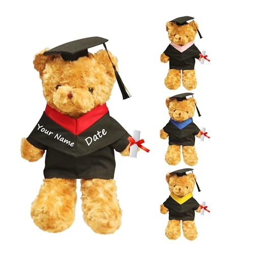 Wulachaka Personalisierter Abschlussbär, Klasse von 2023, Teddybär-Plüsch, individuelle Stofftiere mit Foto, Text, Namen oder Schullogo auf dem Shirt (A1) von Wulachaka