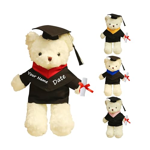 Wulachaka Personalisierter Abschlussbär, Klasse von 2023, Teddybär-Plüsch, individuelle Stofftiere mit Foto, Text, Namen oder Schullogo auf dem Shirt (A2) von Wulachaka