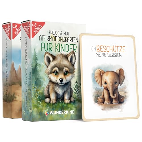 Wunderkind 50 Affirmationskarten Kinder I Pädagogisch wertvoll I Gefühlskarten I Umgang mit Gefühlen Lernen I Achtsamkeitskarten Kinder I Mutmachkarten (Entdecker Bundle) von Wunderkind