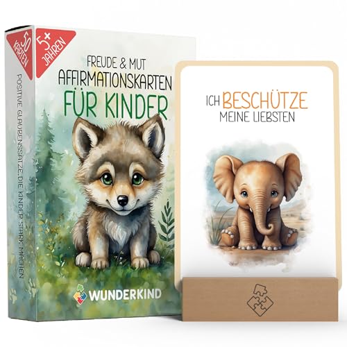 Wunderkind 50 Affirmationskarten Kinder I Pädagogisch wertvoll I Gefühlskarten I Umgang mit Gefühlen Lernen I Achtsamkeitskarten Kinder I Mutmachkarten (Tier Edition mit Kartenhalter) Wunderkind 50 Affirmationskarten Kinder I Pädagogisch wertvoll I Gefühlskarten I Umgang mit Gefühlen Lernen I Achtsamkeitskarten Kinder I Mutmachkarten (Tier Edition mit Kartenhalter) von Wunderkind