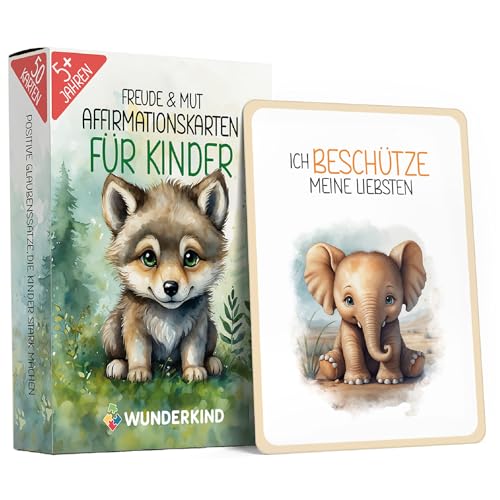 Wunderkind 50 Affirmationskarten Kinder I Pädagogisch wertvoll I Gefühlskarten I Umgang mit Gefühlen Lernen I Achtsamkeitskarten Kinder I Mutmachkarten (Tiere Edition ohne Kartenhalter) Wunderkind 50 Affirmationskarten Kinder I Pädagogisch wertvoll I Gefühlskarten I Umgang mit Gefühlen Lernen I Achtsamkeitskarten Kinder I Mutmachkarten (Tiere Edition ohne Kartenhalter) von Wunderkind