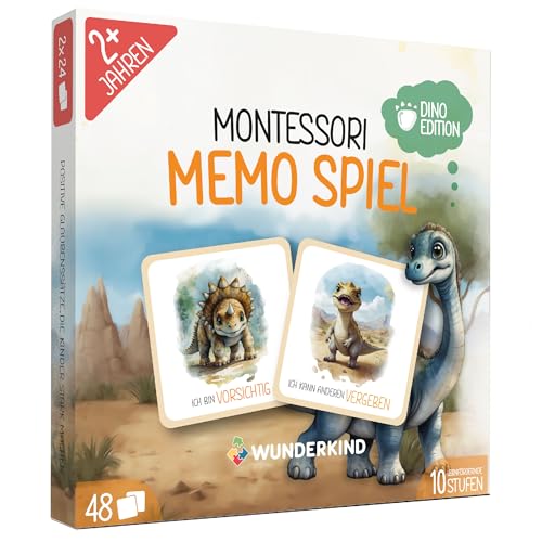 Wunderkind Montessori Memo ab 2 Jahre - Tierbaby Memo mit 48 Karten - Fördert Konzentration, Gedächtnis & Sprache - Montessori Spielzeug mit Affirmationen (Dinosaurier) von Wunderkind