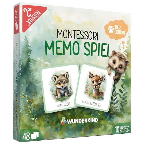Wunderkind Montessori Memo ab 2 Jahre - Tierbaby Memo mit 48 Karten - Fördert Konzentration, Gedächtnis & Sprache - Montessori Spielzeug mit Affirmationen - 10 Spielstufen - inkl. Playlist Wunderkind Montessori Memo ab 2 Jahre - Tierbaby Memo mit 48 Karten - Fördert Konzentration, Gedächtnis & Sprache - Montessori Spielzeug mit Affirmationen - 10 Spielstufen - inkl. Playlist von Wunderkind