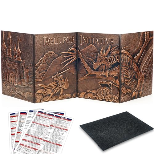 DND DM Screen 5e, D&D Dungeon Master Screen 3D Kunstleder 4 Panel Game Master Screen mit anpassbaren Einsätzen – Dungeons and Dragons GM RPG Zubehör Geschenk für Männer oder Frauen von Wunhunew