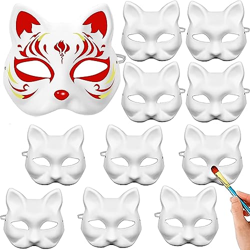 10 Stücke Leere Maske, Katzenmaske Weiß, Diy Katzenmasken, Cosplay Maske Weiß, Handgemalte Katzenmaske, Weiße Papier Maske, Für Cosplay, Karneval, Maskerade, Halloween, Diy Masken Partyzubehör von Wuzdy