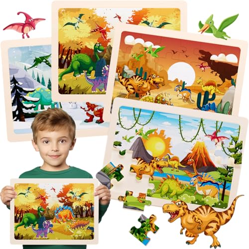 Holz Dinosaurier Puzzle für Kinder von 3 bis 5 Jahren Kindergarten Lernspielzeug für Kinder von 3 bis 5 Jahren Vier Jahreszeiten Geschenke für Kinder 3 4 5 6 Jahre 4 Packungen Holz Dinosaurier Puzzle für Kinder von 3 bis 5 Jahren Kindergarten Lernspielzeug für Kinder von 3 bis 5 Jahren Vier Jahreszeiten Geschenke für Kinder 3 4 5 6 Jahre 4 Packungen von Wuzhineisn