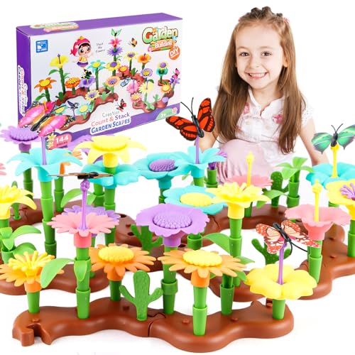 Wvu & Wvo 104PCS Blumengarten Spielzeug, Montessori Spielzeug Kinder Blumen Bausteine, DIY Garten Spielzeug für ab 3 4 5 6 Jahre Mädchen Geburtstags Geschenk von Wvu & Wvo