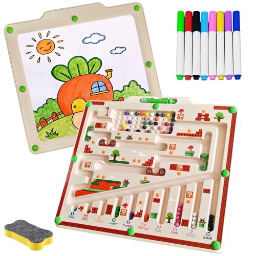 Magnetspiel Labyrinth WwuHua, Montessori Spielzeug ab 3 Jahre，2-in-1 Labyrinth Spiel mit Zeichenbrett und 8 Bunten Pinseln，Magnet Spielzeug Kinder für Mädchen Jungen von WwuHua