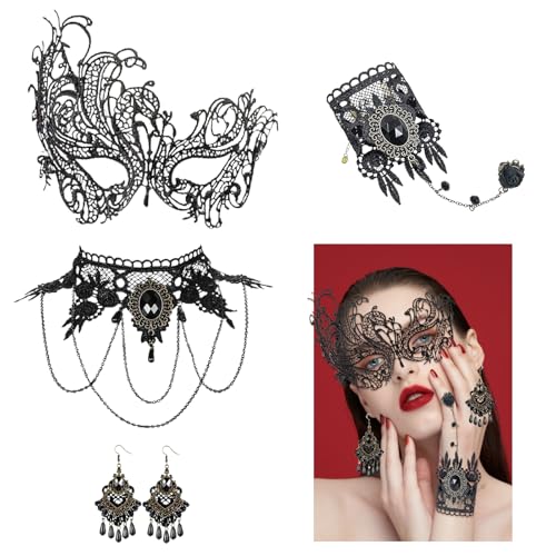 Wxgoqrcn 5-Teiliges Set Venezianische Maske Damen Maskenball Augenmaske Fasching Venezianische-Masken Venezianisches Kostüm Damen für Halloween Kostüm Ball Thanksgiving Party und andere Gelegenheit von Wxgoqrcn