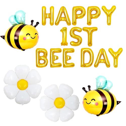Geburtstagsdeko 1 Jahr Junge - Luftballons für 1. Geburtstag Inklusive 2 Bienenförmiger, 2 Blumenförmiger und 1 HAPPY 1st Bee Day Ballon von Wxgoqrcn