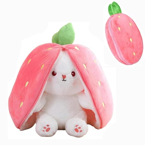 Kaninchen Plüschtier,Hasen Verstecken,Gefülltes Kaninchen mit Erdbeeren,Plüschtier Hase, Hasenpuppe, Hasenplüsch,Wurfkissen Home Decor Geschenk für Weihnachten Geburtstag(18cm) von Wxinsheng