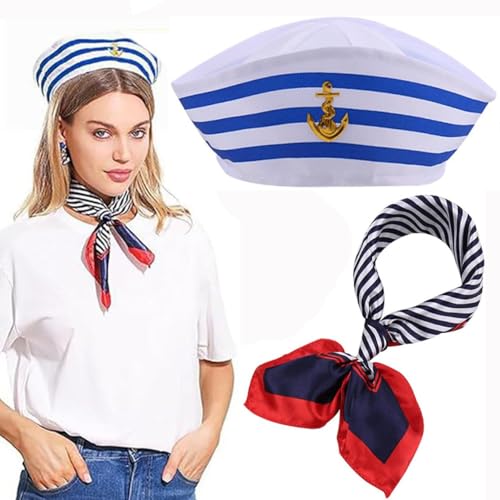 Wxinsheng Kapitän Matrosen Kostüm Set,Streifen Matrosenmütze und Schal Set Matrosenschiff Kappe Marine Outfit,Verkleidungsparty für Männer Frauen Kinder Erwachsene Navy Dress Up Party Zubehör Wxinsheng Kapitän Matrosen Kostüm Set,Streifen Matrosenmütze und Schal Set Matrosenschiff Kappe Marine Outfit,Verkleidungsparty für Männer Frauen Kinder Erwachsene Navy Dress Up Party Zubehör von Wxinsheng