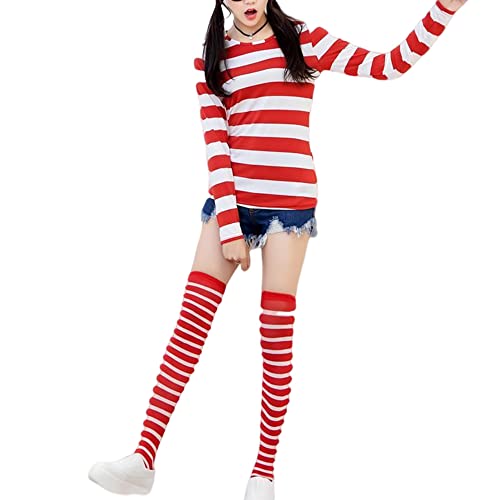 Halloween-Kostüm-Kleidung mit rot-weiß gestreiftem T-Shirt-Brillenset für das Tragen von erwachsenen Männern und Frauen Halloween-Kostüm-Kleidung mit rot-weiß gestreiftem T-Shirt-Brillenset für das Tragen von erwachsenen Männern und Frauen von Wyasgas