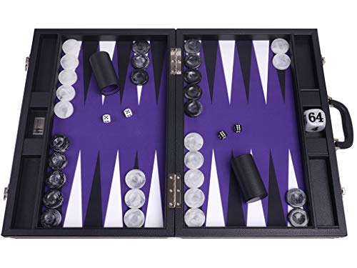 Wycliffe Brothers 21 Zoll Turnier Backgammon-Set - Schwarze Hülle mit violettem Feld - Masters Edition von Wycliffe Brothers