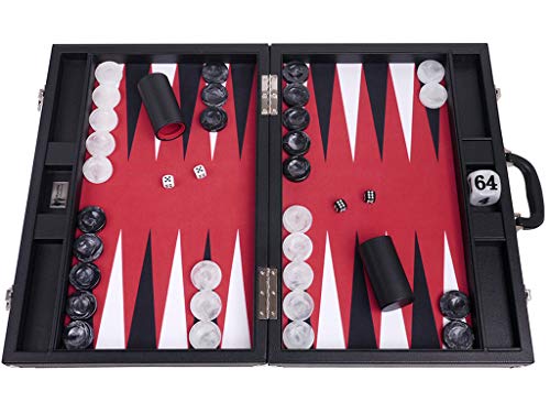 Wycliffe Brothers 53,3 cm Profi Backgammon-Set - schwarzer Koffer mit rotem Feld - Masters Edition von Wycliffe Brothers