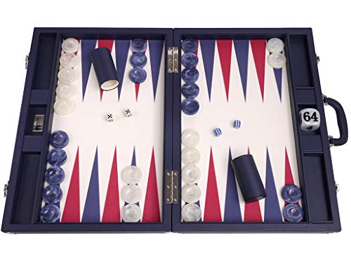 Wycliffe Brothers 53,3 cm Turnier Backgammon-Set - blauer Koffer mit Vanillefeld - Masters Edition von Wycliffe Brothers
