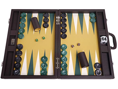 Wycliffe Brothers Backgammon-Set für Turniere, Brown-Fall mit Senffeld, Masters Edition von Wycliffe Brothers