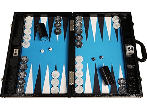 Wycliffe Brothers Backgammon-Turnierset – Schwarzes Kroko mit Blauer Spielfläche – Gen III von Wycliffe Brothers