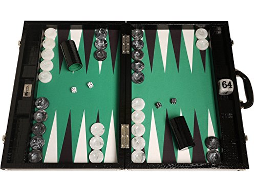 Wycliffe Brothers Backgammon-Turnierset – Schwarzes Kroko mit grüner Spielfläche – Gen III von Wycliffe Brothers