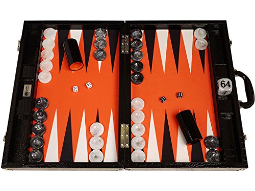 Wycliffe Brothers Backgammon-Turnierset – Schwarzes Kroko mit orangefarbener Spielfläche – Gen III von Wycliffe Brothers