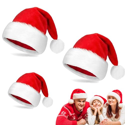 3 Stück Nikolausmütze Plüsche, Rot Santa Mütze, Nikolausmütze, Weihnachtsmütze Für Erwachsene, Für Weihnachtliche Familienfeiern Und Kann Auch Zur Aufbewahrung Von Süßigkeiten Verwendet Werden von Wydexint