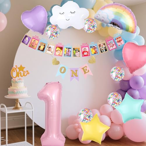 1. Geburtstag Dekorationen Luftballons Mädchen – 103 Stück Regenbogen-Folienballon-Bogen-Girlande, Dekorationsset mit Fotobanner, Happy One Birthday Tortenaufsatz, Partyzubehör für Jungen und Kinder 1. Geburtstag Dekorationen Luftballons Mädchen – 103 Stück Regenbogen-Folienballon-Bogen-Girlande, Dekorationsset mit Fotobanner, Happy One Birthday Tortenaufsatz, Partyzubehör für Jungen und Kinder von Wylario