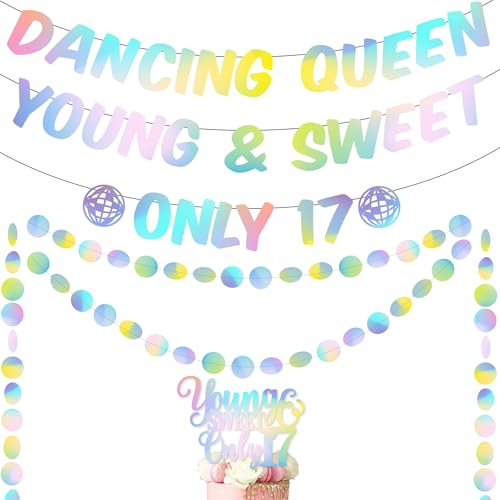 17th Dancing Queen Geburtstag Party Dekorationen - Silber Junge und Süße Disco Banner für Mädchen, Glitzer nur 17 Cake Topper Kreis Punkt Hängend für Bachelorette Decor 17th Dancing Queen Geburtstag Party Dekorationen - Silber Junge und Süße Disco Banner für Mädchen, Glitzer nur 17 Cake Topper Kreis Punkt Hängend für Bachelorette Decor von Wylario