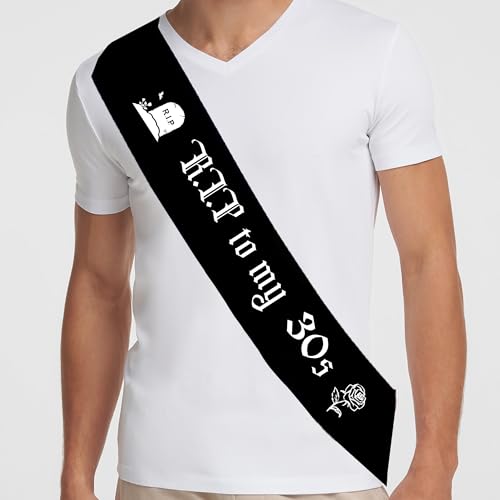 40. Geburtstag Dekorationen Frauen Männer - Rip To My 30s Schärpe, Death to My 30s Geburtstag Dekorationen, Gothic 40 Jahre alt Party Supplies für Sie und Ihn Schwarz Satin Schärpe 65 x 3,7 Zoll 40. Geburtstag Dekorationen Frauen Männer - Rip To My 30s Schärpe, Death to My 30s Geburtstag Dekorationen, Gothic 40 Jahre alt Party Supplies für Sie und Ihn Schwarz Satin Schärpe 65 x 3,7 Zoll von Wylario