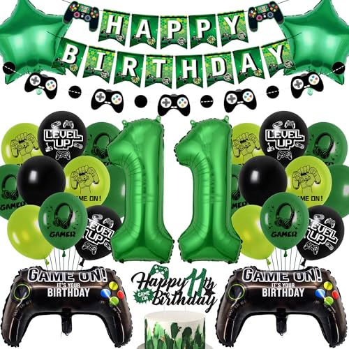 Gaming Geburtstag Dekorationen Luftballons Junge - Grün Happy 11th Birthday Banner Dekorationsset mit Folienballon, Game Controller für Videospiel Thema 11 Jahre Alt Party Supplies Gaming Geburtstag Dekorationen Luftballons Junge - Grün Happy 11th Birthday Banner Dekorationsset mit Folienballon, Game Controller für Videospiel Thema 11 Jahre Alt Party Supplies von Wylario