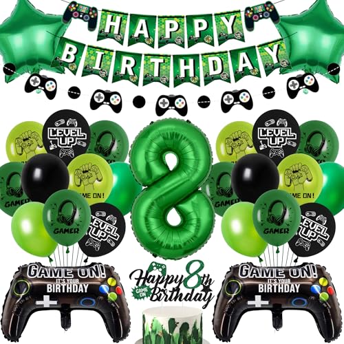Gaming Geburtstag Dekorationen Luftballons Junge - Grün Happy 8th Birthday Banner Dekoration Set mit Folienballon, Game Controller für Videospiel Thema 8 Jahre Alt Party Supplies Gaming Geburtstag Dekorationen Luftballons Junge - Grün Happy 8th Birthday Banner Dekoration Set mit Folienballon, Game Controller für Videospiel Thema 8 Jahre Alt Party Supplies von Wylario