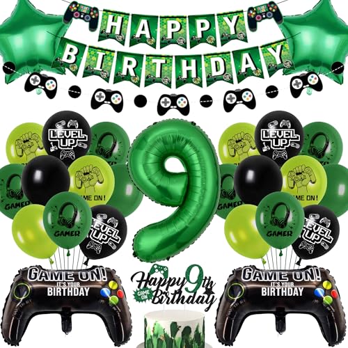 Gaming Geburtstag Dekorationen Luftballons Junge - Grün Happy 9th Birthday Banner Dekorationsset mit Folienballon, Game Controller für Videospiel Thema 9 Jahre Alt Party Supplies Gaming Geburtstag Dekorationen Luftballons Junge - Grün Happy 9th Birthday Banner Dekorationsset mit Folienballon, Game Controller für Videospiel Thema 9 Jahre Alt Party Supplies von Wylario