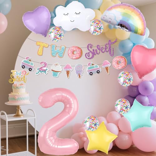Luftballons zum 2. Geburtstag, Mädchen, Regenbogen-Folienballon-Bogen-Girlande, Dekorationsset mit Fotobanner, Happy Two Birthday, Kuchendekoration, Partyzubehör für Jungen und Kinder, 104 Stück Luftballons zum 2. Geburtstag, Mädchen, Regenbogen-Folienballon-Bogen-Girlande, Dekorationsset mit Fotobanner, Happy Two Birthday, Kuchendekoration, Partyzubehör für Jungen und Kinder, 104 Stück von Wylario