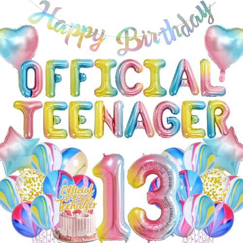Regenbogen-Dekorationen zum 13. Geburtstag für Mädchen – Offizielles Folienballon-Set für Teenager zum 13. Geburtstag mit Tortenaufsatz, buntes Happy Birthday-Banner für 13 Jahre alte Partyzubehör Regenbogen-Dekorationen zum 13. Geburtstag für Mädchen – Offizielles Folienballon-Set für Teenager zum 13. Geburtstag mit Tortenaufsatz, buntes Happy Birthday-Banner für 13 Jahre alte Partyzubehör von Wylario
