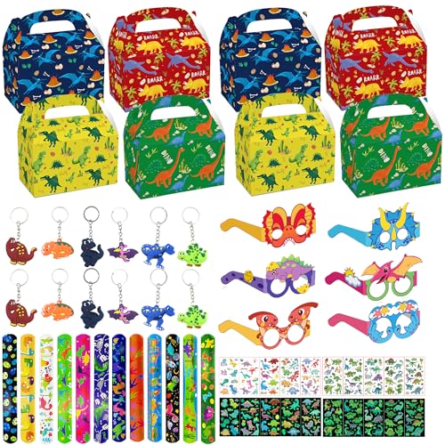 Wylario Dinosaurier-Partytütenfüller für Kinder – 58-teiliges Dino-Geburtstagsparty-Set mit Klapparmbändern, niedlichen Brillen, Schlüsselanhängern, Tattoo-Dekorationen für Jungen und Mädchen von Wylario