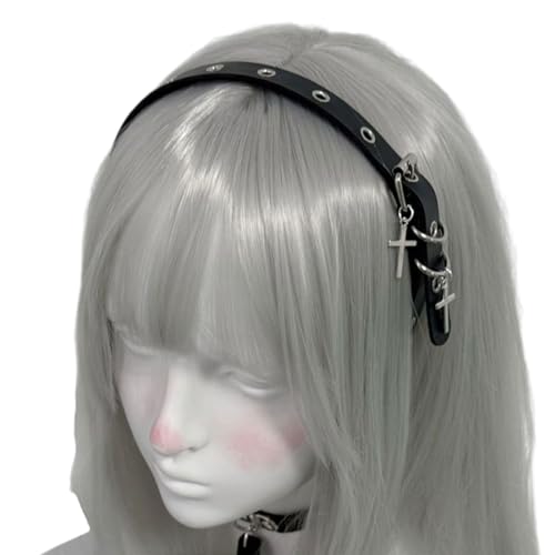 Hot Girl Punk Kreuzt Haare Haop Leder Stirnband Für Cosplay 2000er Mode Unisex Wear von Wynrzyj