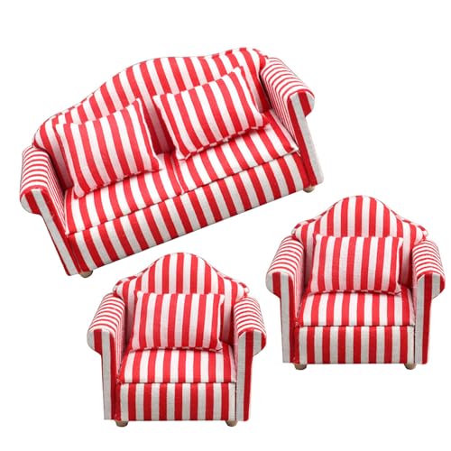 Miniatursofa Modell Mit Gestreiftem Muster 1/12 Dollhouses Möbel Für Schlafzimmer Und Wohnzimmerszene Dekoration 3PCS von Wynrzyj
