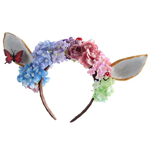 Wynrzyj Mehrzweck Pilzhirschgeweih Stirnbänder Mit Detail Blumenhaarband Für Kostümveranstaltungen Fotografie Requisiten Harzohren Stirnbänder Mit Stickdetails von Wynrzyj