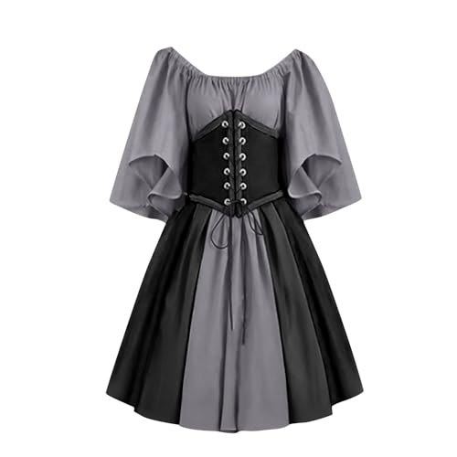 Halloween Kostüm Damen Mittelalter Renaissance Viktorianisches Colorblock Kleid Mittelalter Kostüm Off-Shoulder Hoher Taille Kurzarm Midikleid mit Korsett Gothic Retro Cosplay Kleid Karneval Halloween Halloween Kostüm Damen Mittelalter Renaissance Viktorianisches Colorblock Kleid Mittelalter Kostüm Off-Shoulder Hoher Taille Kurzarm Midikleid mit Korsett Gothic Retro Cosplay Kleid Karneval Halloween von Wyongtao