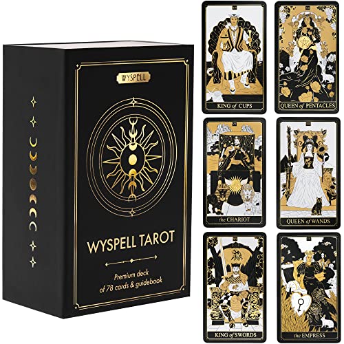 Wyspell Klassische Tarotkarten mit Leitfaden Buch - 78 Goldkarten für Anfänger - Schwarze Tarotdecks mit Ratgeber - Original Karten Deck mit Ratgeber Wyspell Klassische Tarotkarten mit Leitfaden Buch - 78 Goldkarten für Anfänger - Schwarze Tarotdecks mit Ratgeber - Original Karten Deck mit Ratgeber von Wyspell