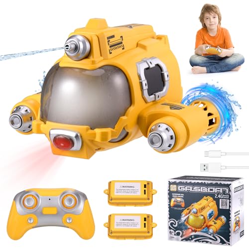 Wyxron Ferngesteuertes Boot mit 2×500mAh Batterien, 2,4-GHz RC Boot mit Wasserspritzfunktion, Sprühnebel, Licht und 360° Rotation, Sommer Besprühtes Spielzeug für Kinder Wasser-Party Geschenk (Gelb) Wyxron Ferngesteuertes Boot mit 2×500mAh Batterien, 2,4-GHz RC Boot mit Wasserspritzfunktion, Sprühnebel, Licht und 360° Rotation, Sommer Besprühtes Spielzeug für Kinder Wasser-Party Geschenk (Gelb) von Wyxron