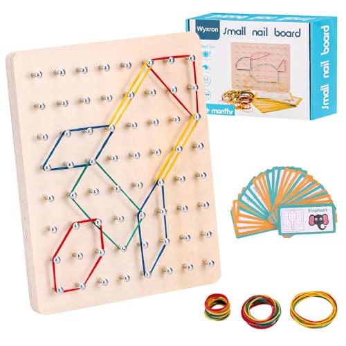 Wyxron Holz Geoboard, Montessori Spielzeug ab 3 Jahre, Motorikspielzeug Lernspielzeug von Figuren & Formen, Geometriebrett Kinderspielzeug für Kinder Geschenk Jungen Mädchen von Wyxron