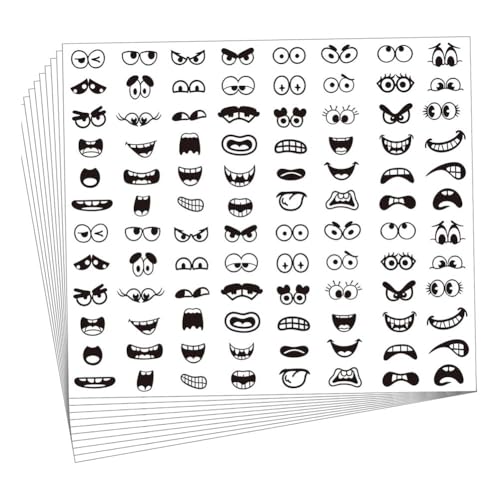 Wzxksoac 960 Stück Schwarze -Mund-Aufkleber für Tassen, Scrapbook, Kunsthandwerk DIY Dekoration, 48 Designs Cartoon-Gesichtsausdruck-Aufkleber von Wzxksoac